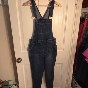 Dark Wash Slim Fit Denim Overalls - Adjustable Straps - Size 7-9